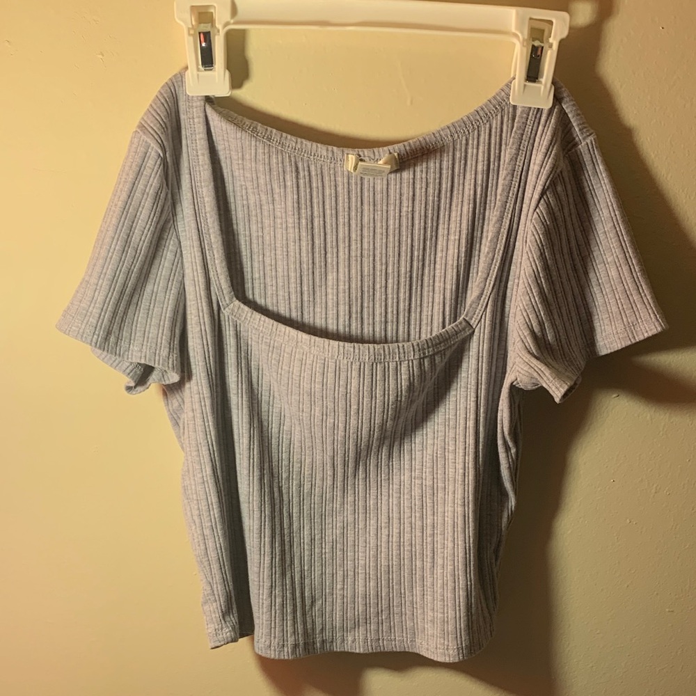 Bozzolo Light Gray Ribbed Short Sleeve Tee
